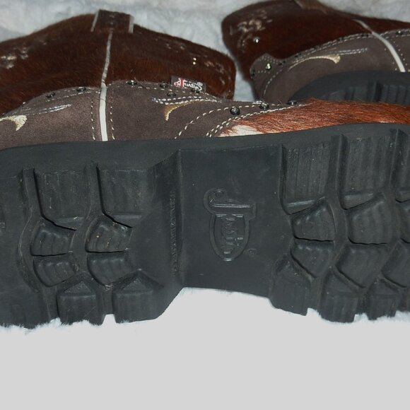 RARE Justin Leather Brindle Hair-On Hide w/ Rhinestones Cowgirl Boots 9 - Picture 10 of 16